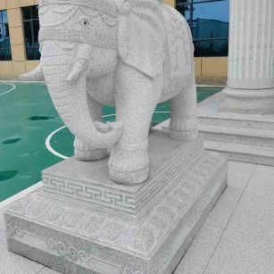 山南 白麻花岗岩动物异形石雕-大象
