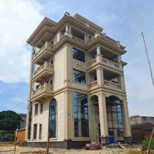 山南 黄金麻花岗岩石材别墅外墙干挂搭配（雕花栏杆花瓶柱门楼罗马柱）