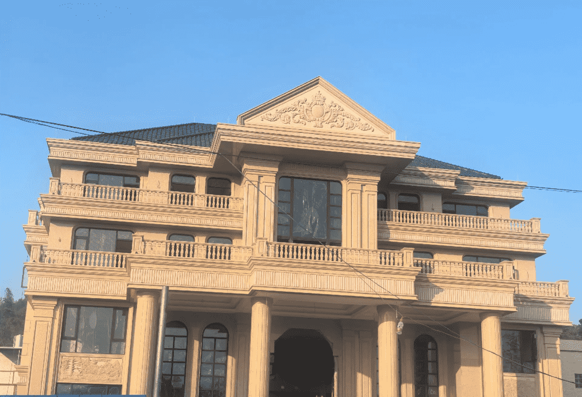 山南黄金麻别墅外墙干挂石材效果示例