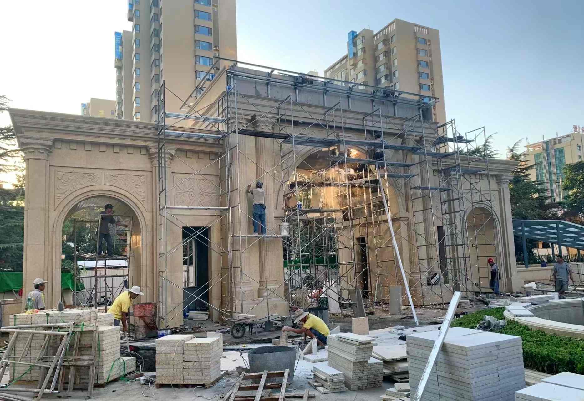 山南 黄金麻荔枝面花岗岩小区门楼外墙干挂