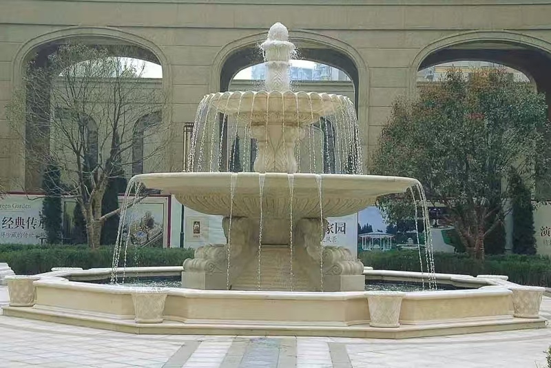 山南 黄金麻花岗岩异型加工——户外庭院石雕流水喷泉